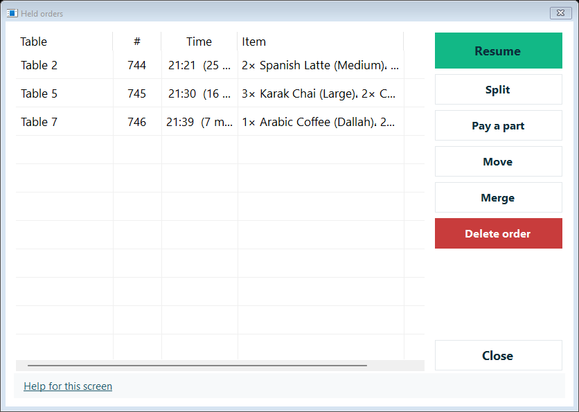 Native Windows capture with fictional demo data: Share restaurant items and payments