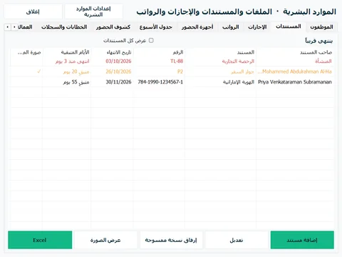 وثائق توشك على الانتهاء، مع عدد الأيام المتبقية