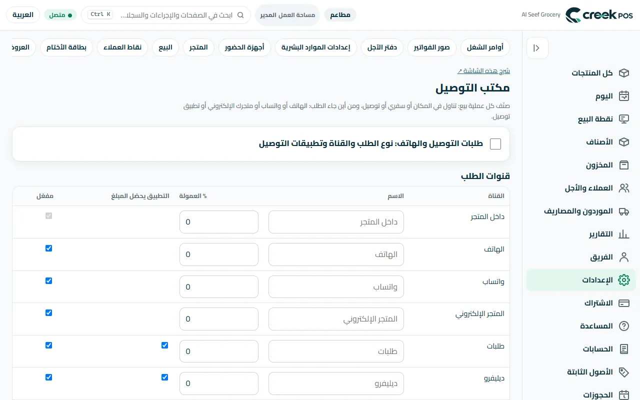 «مكتب التوصيل»: مصادر الطلبات بعمولاتها، والسائقون والمناطق.