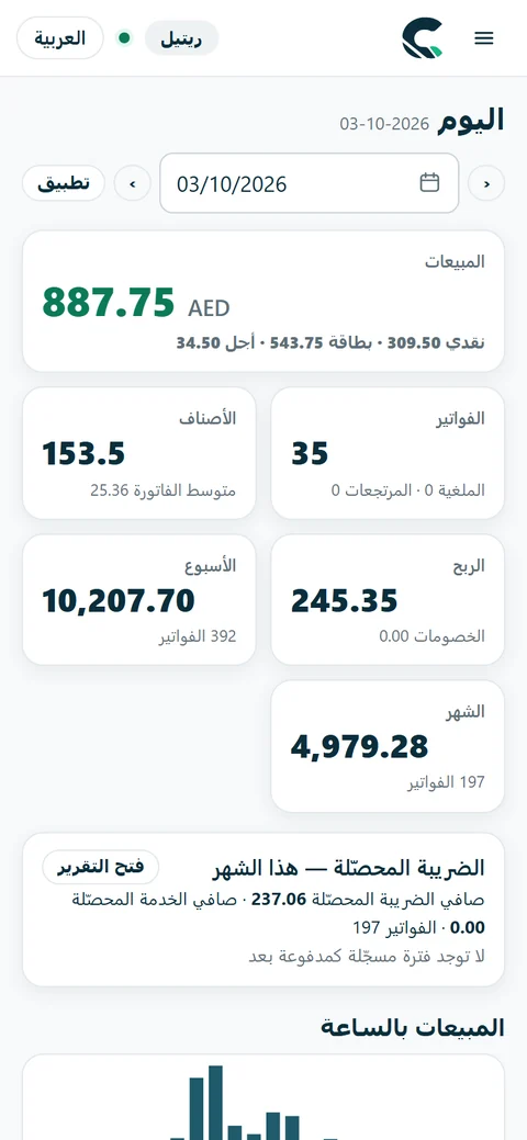 هاتف المالك: مبيعات اليوم والربح والإيصالات.
