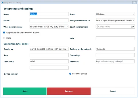 Setting up the LAN bridge for a terminal on the shop's network