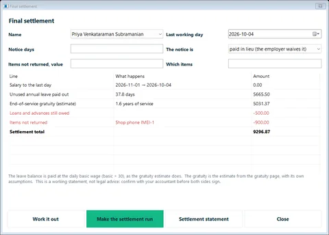 A final settlement with the gratuity estimate