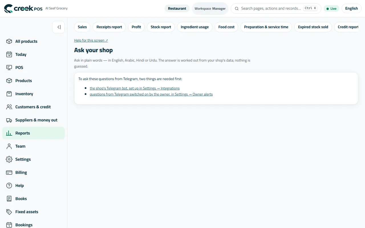 Ask your shop: a question in plain words, the figure from your own reports.