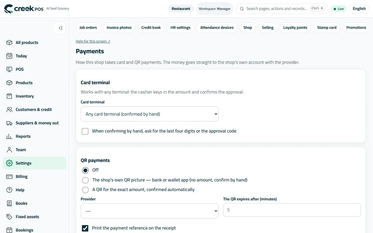 Payments: the card terminal and QR payments.