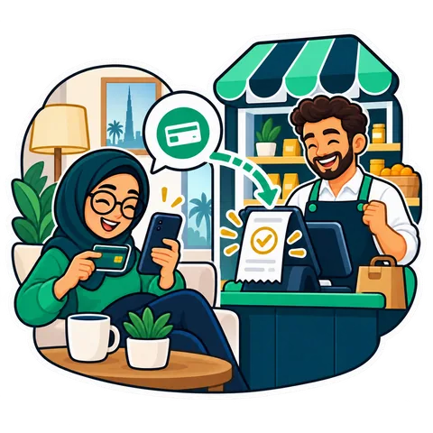 A guest pays by card on the phone; the order lands on the till, paid