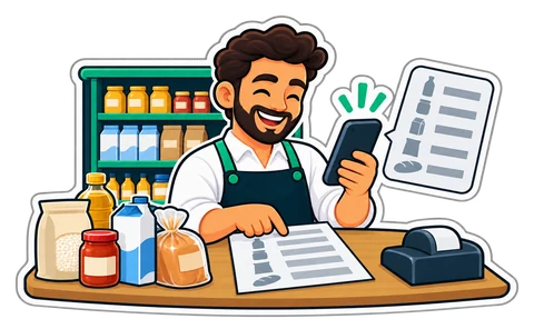 صاحب محل يصوّر نشرة أسعار المورد على الكاونتر