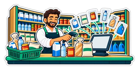 رف بقالة ممتلئ تتعرّف نقطة البيع على منتجاته واحدًا تلو الآخر