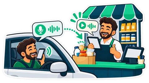 A customer sends a voice note from his car and the shopkeeper replies from the counter