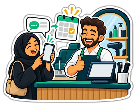 A salon customer books an appointment by chat, ticked on the week's calendar