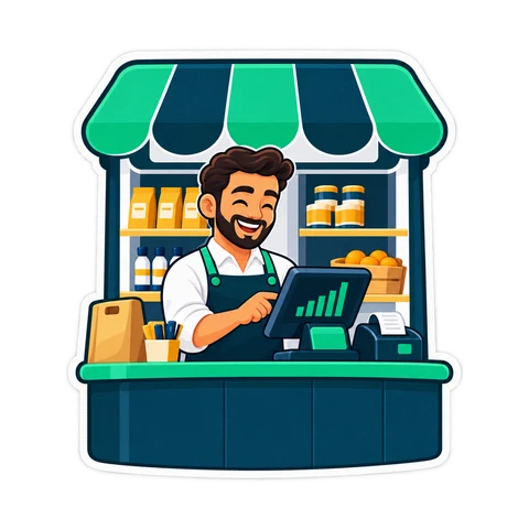 نقطة بيع مع طابعة إيصالات وماسح على طاولة محل