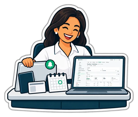 An HR manager with a laptop, ID documents and a leave calendar