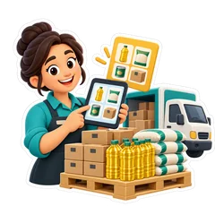 Wholesale supplier with a digital catalogue, grocery cartons and delivery van