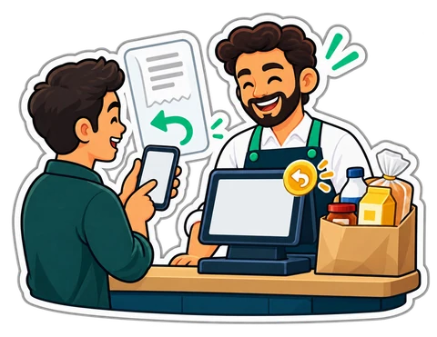 A customer asks for a return from the receipt page on his phone and the till shows a badge