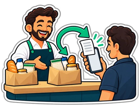 A customer taps last week's receipt on his phone and the same bag of groceries appears at the counter