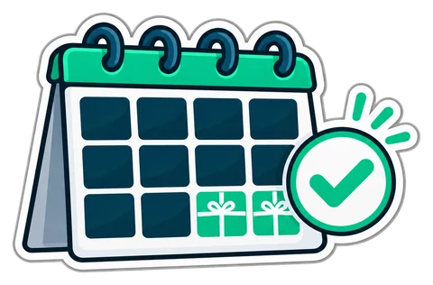 A twelve-month calendar with the last two months wrapped as gifts